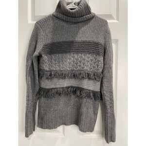 Christopher Fischer‎ Turtleneck Sweater Fringe Knit Pullover Cozy Gray XS